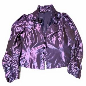 Carmen Marc Valvo Metallic Purple Satin BLAZER AND MAXI SKIRT SET